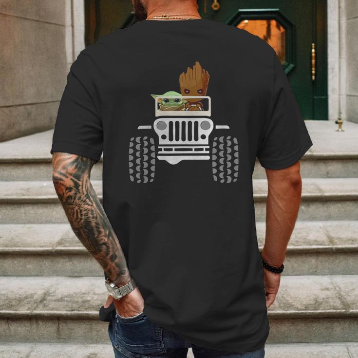 Baby Yoda And Baby Groot Driving Jeep Mens Back Print T-shirt Gifts for Men