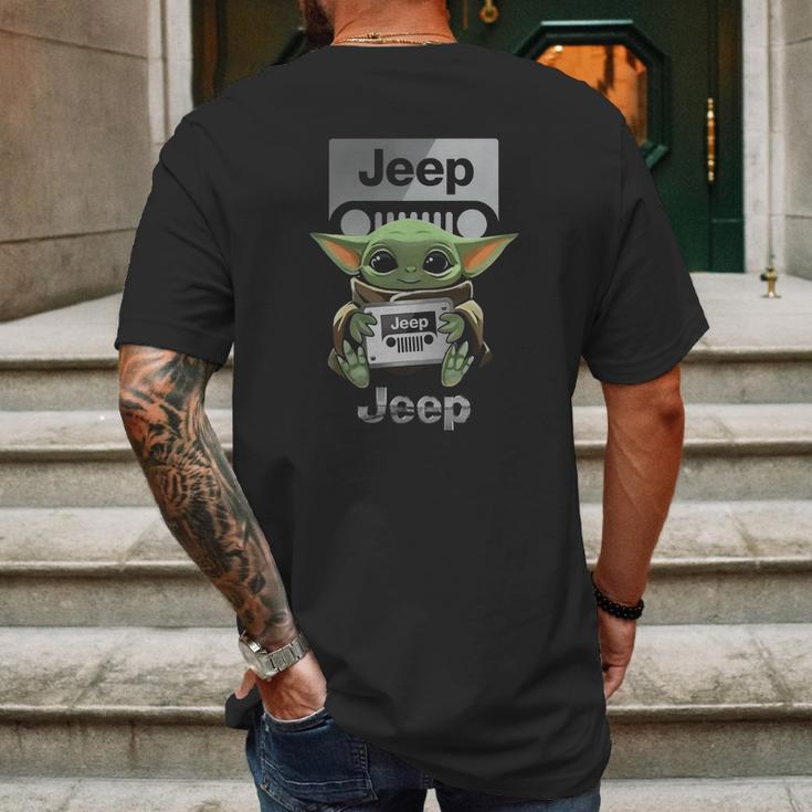 Baby Yoda Hug Jeep Mens Back Print T-shirt Gifts for Men