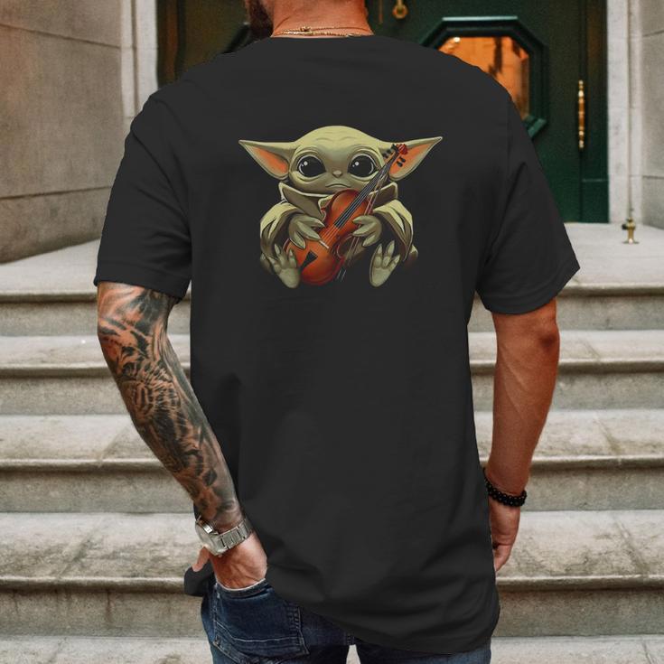 Baby Yoda Hugging Violin Mens Back Print T-shirt Gifts for Men