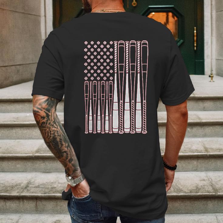 Baseballs And Bats American Flag Youth Mens Back Print T-shirt Gifts for Men