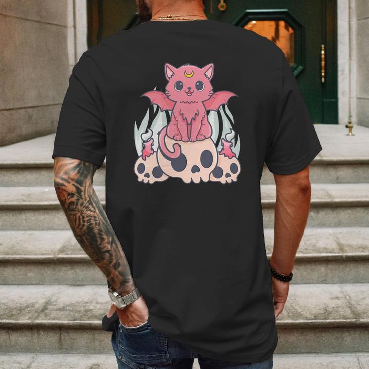 Bat Cat Kawaii Pastel Goth Cute Skulls Gift Cat Lover Mens Back Print T-shirt Gifts for Men