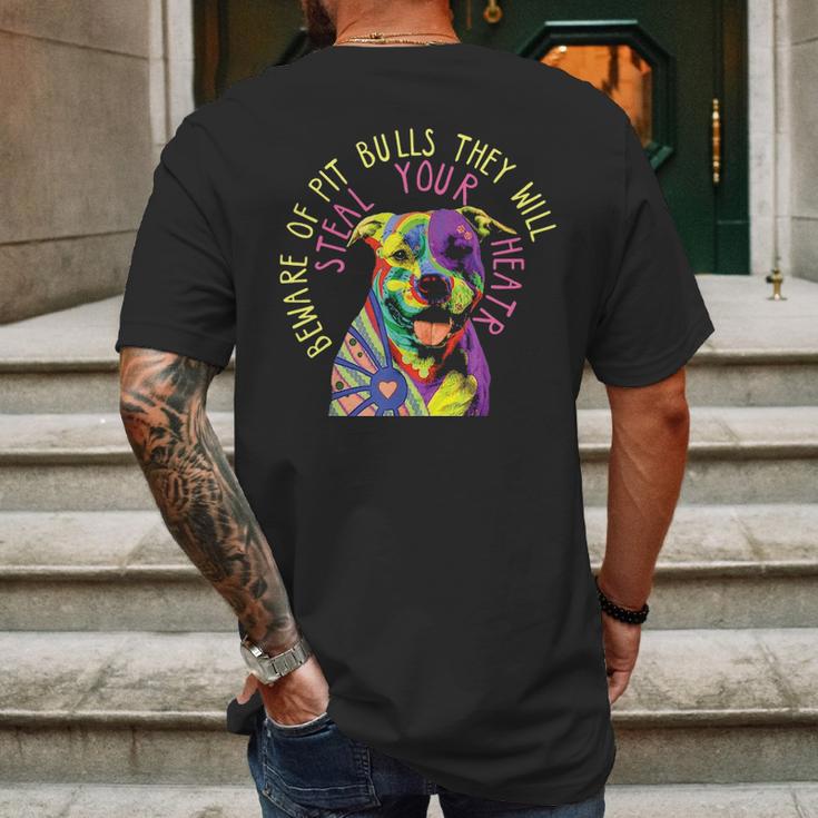 Beware Of Pit Bulls They Will Steal Your Heart Pitbull Mens Back Print T-shirt Gifts for Men