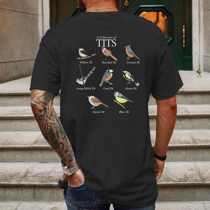 Birdwatcher Collection Of Tits Bird Mens Back Print T-shirt Gifts for Men