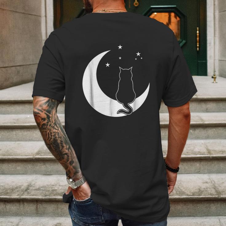 Black Cat On The Crescent Moon By The Starlight Mens Back Print T-shirt Gifts for Men