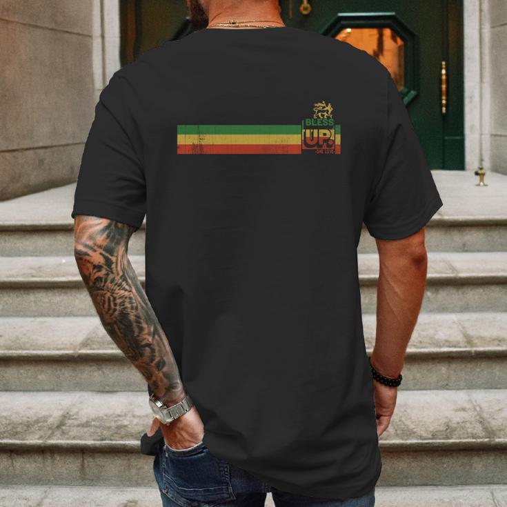 Bless Up Rasta Jamaica Roots Rock Reggae Mens Back Print T-shirt Gifts for Men