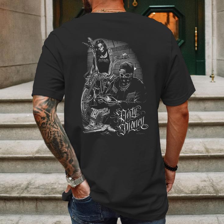 Bonnie And Clyde Dirty Money David Gonzales Art Dga Ride Or Die Mens Mens Back Print T-shirt Gifts for Men