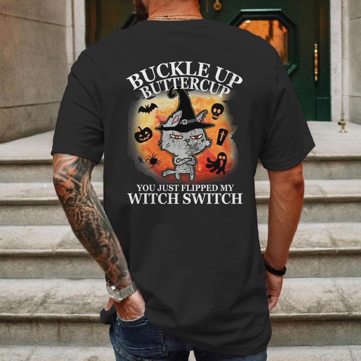 Buckle Up Buttercup You Just Flipped My Witch Switch Halloween Cat Mens Back Print T-shirt Gifts for Men