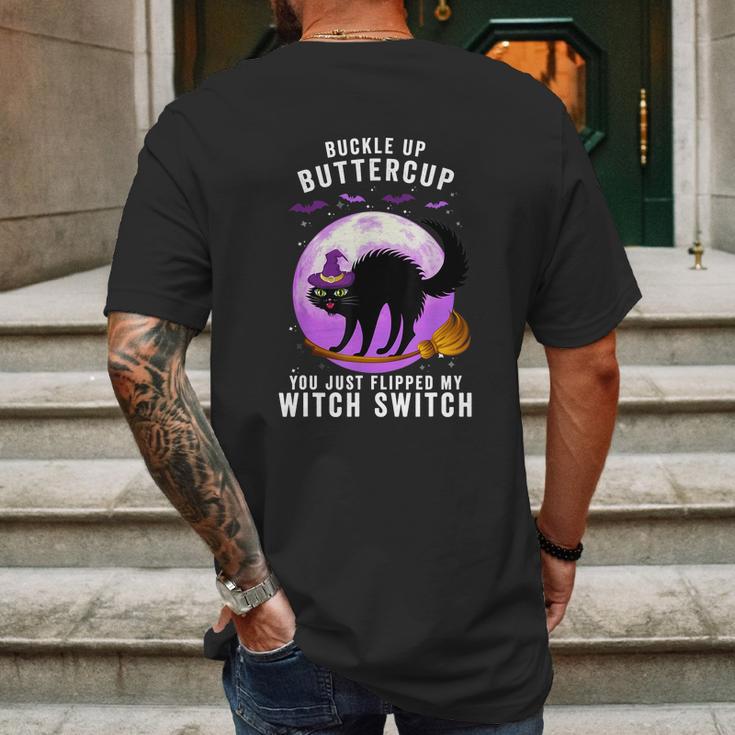 Buckle Up Buttercup Scary Halloween Black Cat Costume Witch Mens Back Print T-shirt Gifts for Men