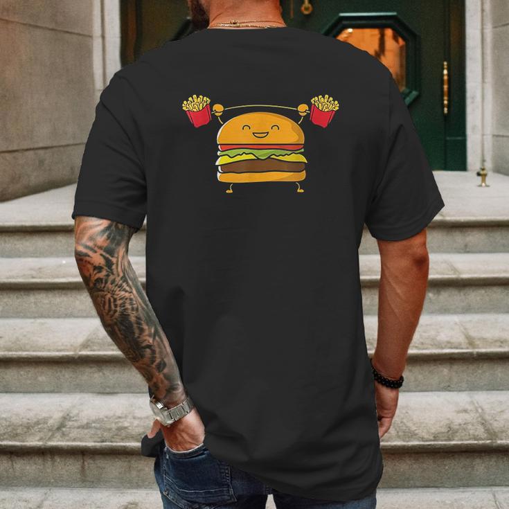 Burger Lifting Fries Funny Food Snatch Squat Barbell Weight Mens Back Print T-shirt Gifts for Men