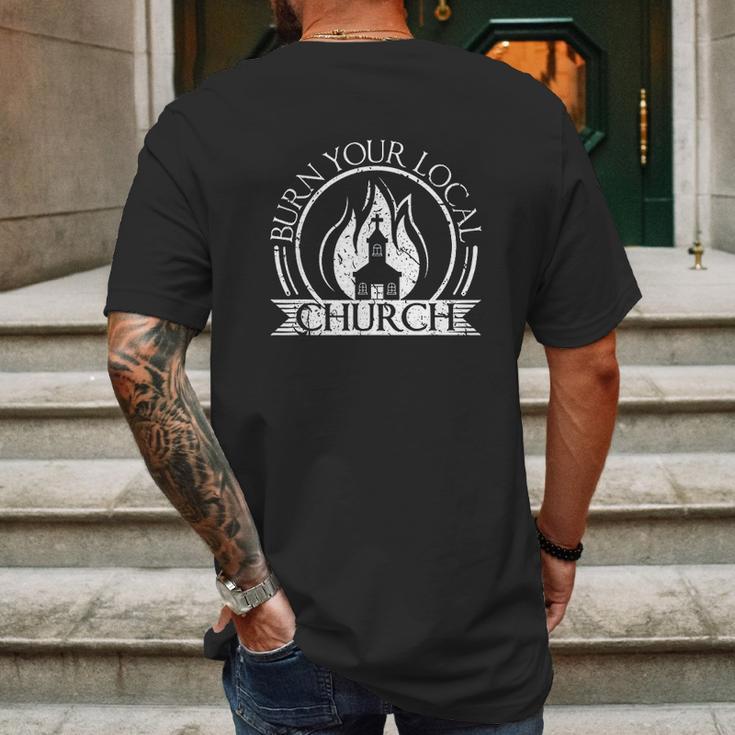 Burn Your Local Church Scandinavian Death Metal Culture Mens Back Print T-shirt Gifts for Men