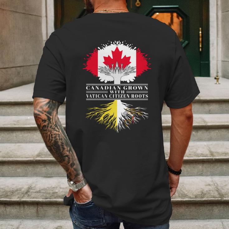 Canadian Grown With Vatican Citizen Roots Canada Vatican City Flag Tree Mens Back Print T-shirt Gifts for Men