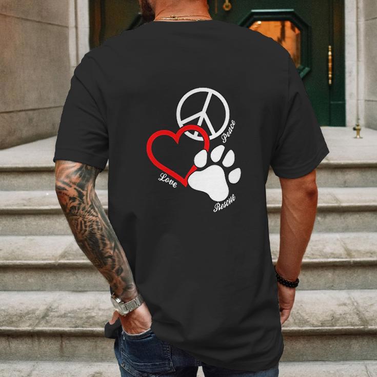 Canine Pet Rescue Cpr Peace Love Rescue With Pawprint Dog Puppy Mens Back Print T-shirt Gifts for Men