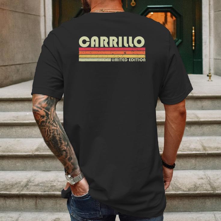 Carrillo Surname Funny Retro Vintage 80S Birthday Reunion Mens Back Print T-shirt Gifts for Men