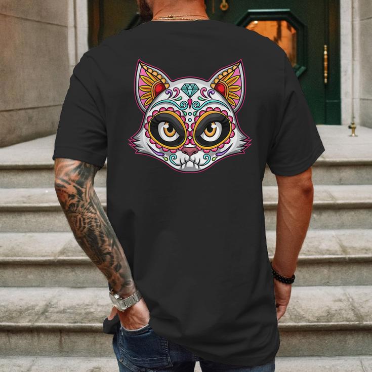 Cat Sugar Skull Funny Day Of The Dead Group Matching Mens Back Print T-shirt Gifts for Men