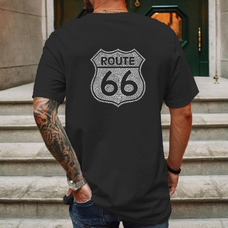 Cities Along Route 66 Mens Back Print T-shirt Gifts for Men