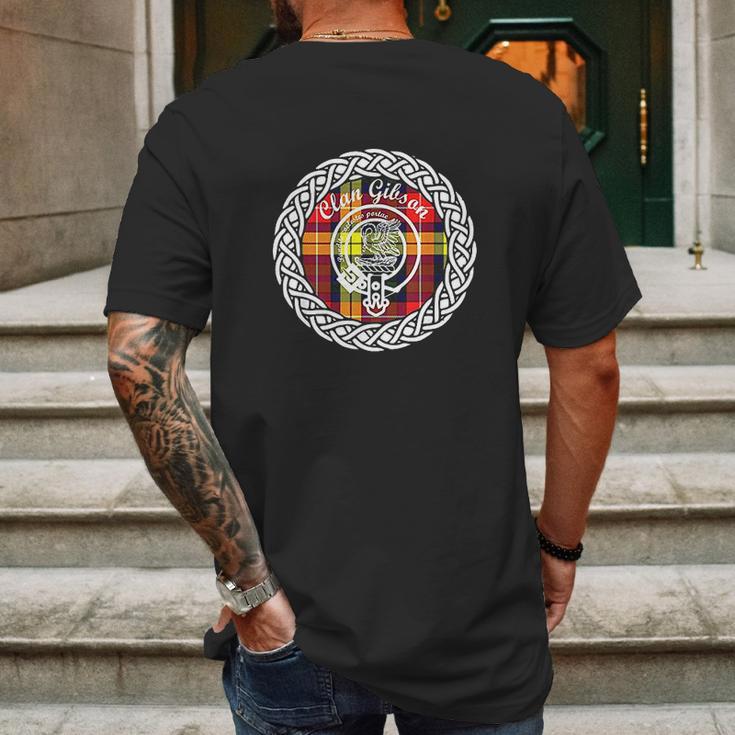 Clan Gibson Surname Last Name Scottish Tartan Crest Mens Back Print T-shirt Gifts for Men