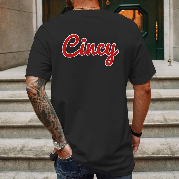 Classic Red Script Cincy City Mens Back Print T-shirt Gifts for Men