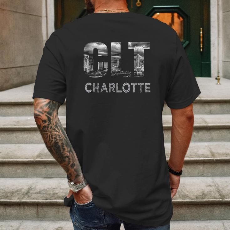 Clt Airport Code City Of Charlotte Nc Skyline Art Gift Mens Back Print T-shirt Gifts for Men