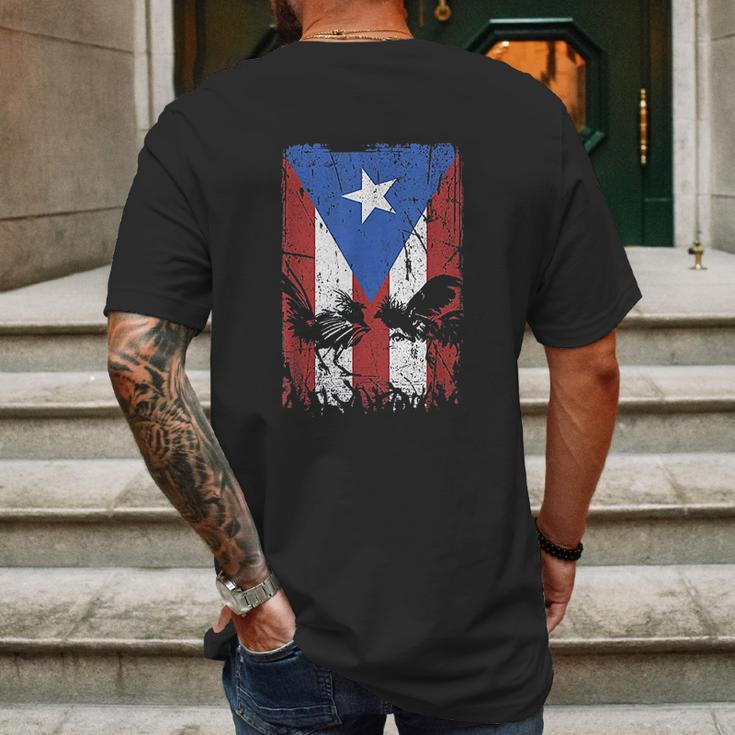 Cock Fight Gallos Gallero Fighting Rooster Puerto Rico Flag Mens Back Print T-shirt Gifts for Men