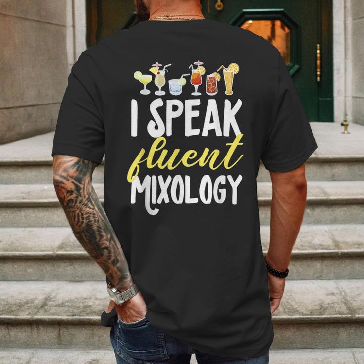 Cocktail Mixologist Bartender I Speak Fluent Mixology Mens Back Print T-shirt Gifts for Men