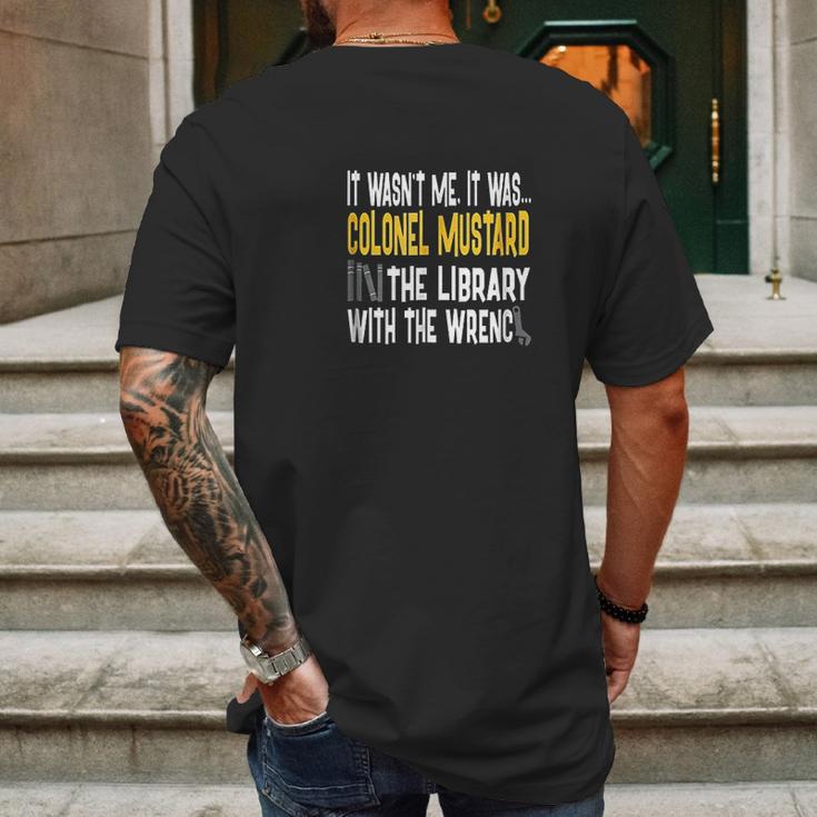 Colonel Mustard Library Wrench Mens Back Print T-shirt Gifts for Men