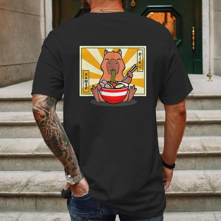 Cute Capybara Eating Ramen Funny Animal Anime Manga Mens Back Print T-shirt Gifts for Men