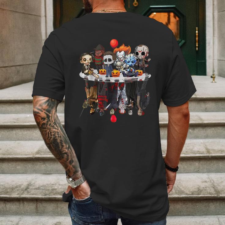 Cute Horror Movie Chibi Character Water Reflection Halloween Mens Back Print T-shirt Gifts for Men