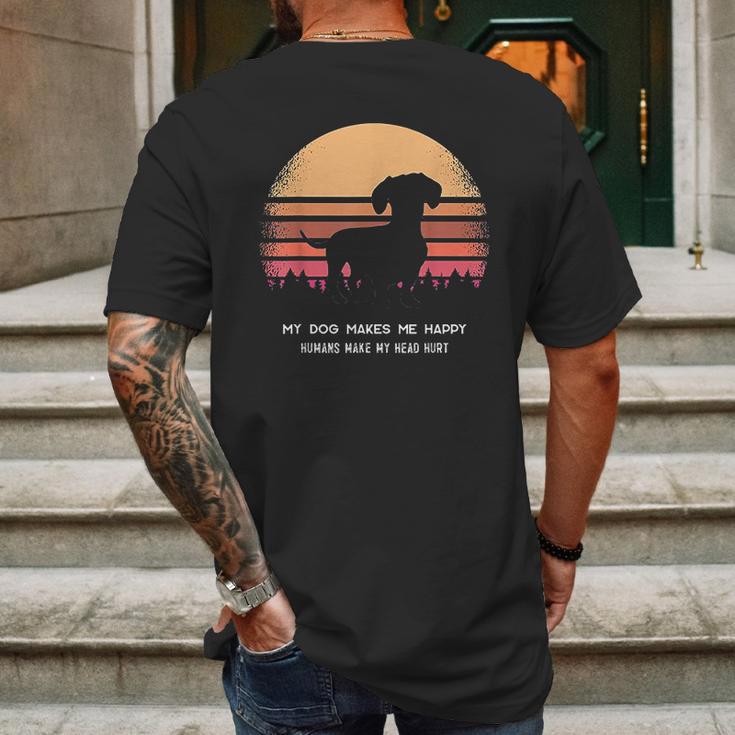 Dachshund Twilight Vintage Pine Tree Mens Back Print T-shirt Gifts for Men