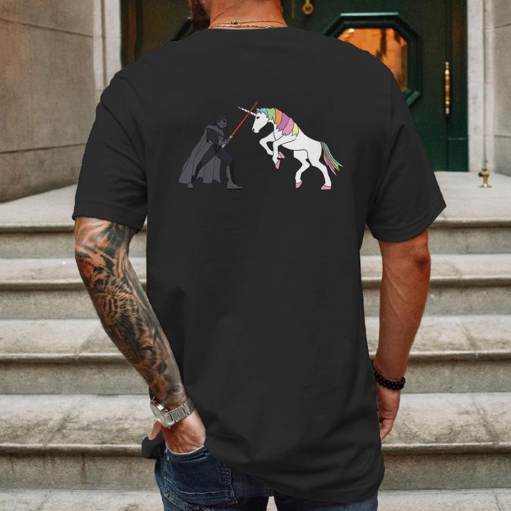 Darth Vader Vs Unicorn Mens Back Print T-shirt Gifts for Men