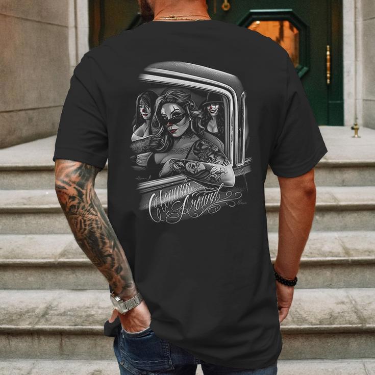 David Gonzales Clowning Around Chola Lowrider Chicano Dga Art Mens Back Print T-shirt Gifts for Men