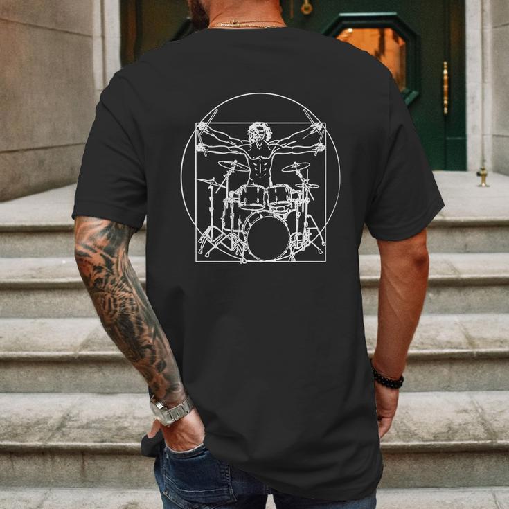 Davinci Drums T-Shirt Vitruvian Man DrummerShirts Mens Back Print T-shirt Gifts for Men