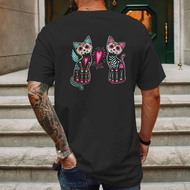 Day Of The Dead Cats Cat Lovers Dia De Los Muertos Mens Back Print T-shirt Gifts for Men