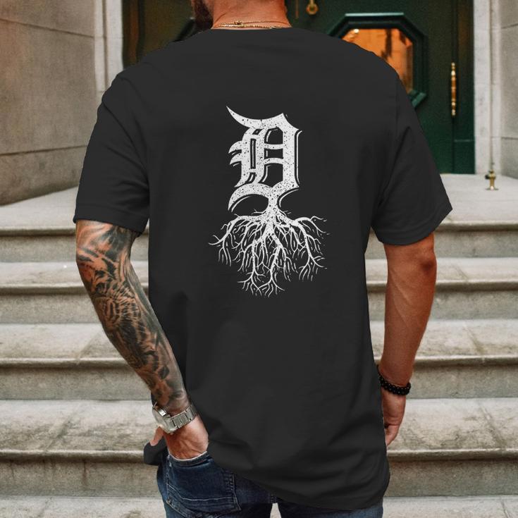 Detroit Roots Michigan American Born Rooted American Gifts Made In Detroit Mens Back Print T-shirt Gifts for Men