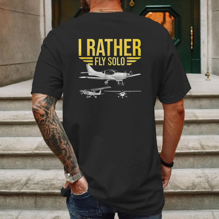 Distressed I Rather Fly Solo Funny Airplane Pilot Mens Back Print T-shirt Gifts for Men