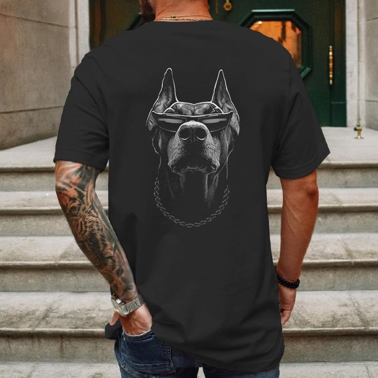 Dobermen Pinscher Devil Dog Wearing Shades Funny Dog Mens Back Print T-shirt Gifts for Men