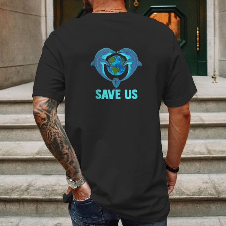 Earth Day Dolphins Environment Protection Climate Change Mens Back Print T-shirt Gifts for Men