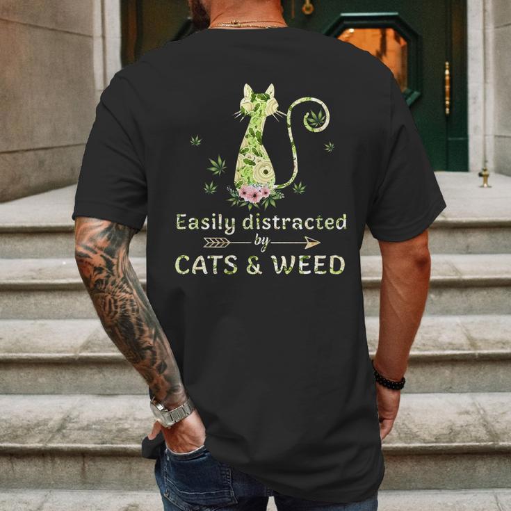 Easily Distracted By Cats And Weed Mens Back Print T-shirt Gifts for Men