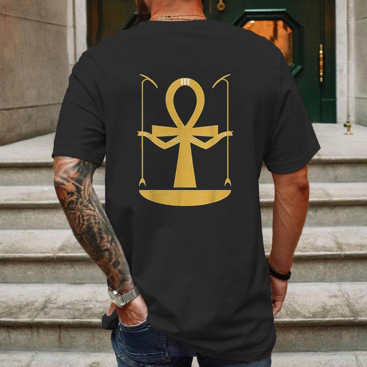 Egyptian Ankh Cross With Arms Holding Scepters Mens Back Print T-shirt Gifts for Men