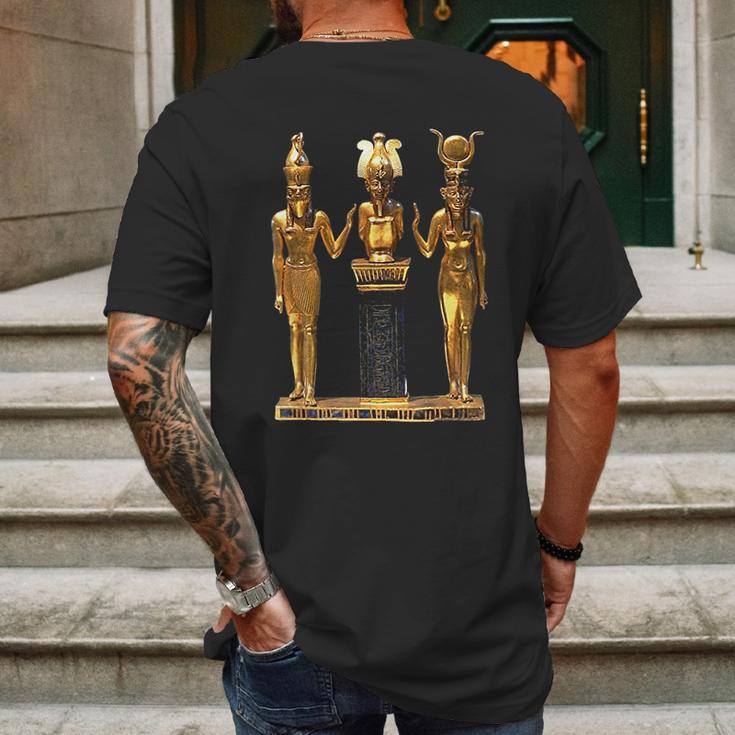 Egyptian Trinity Golden Horus Osiris And Isis Statue Mens Back Print T-shirt Gifts for Men