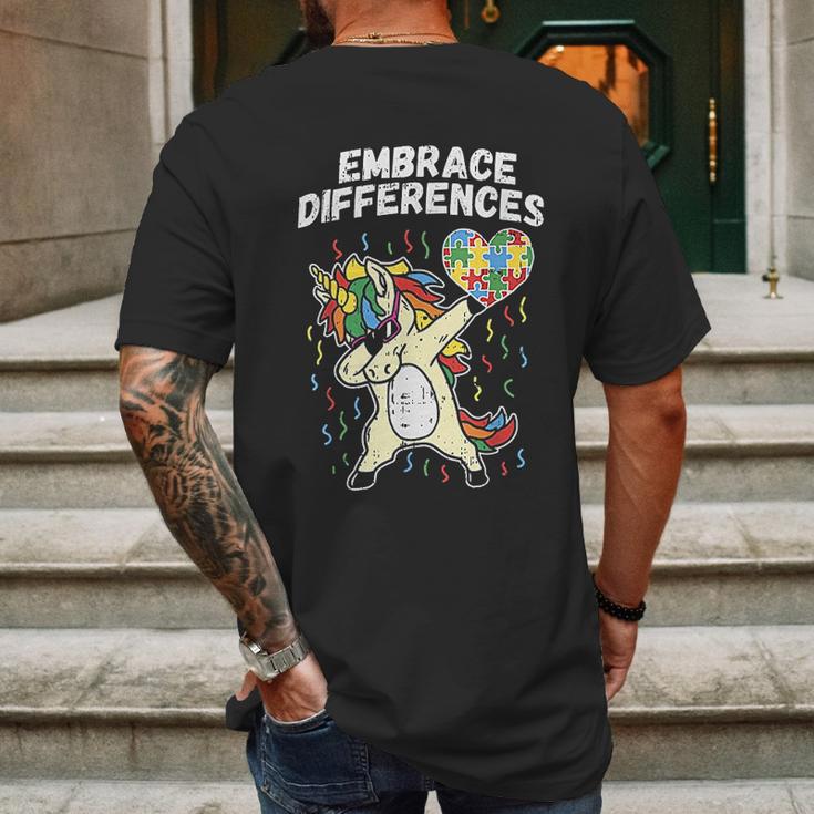 Embrace Differences Dabbing Unicorn Mens Back Print T-shirt Gifts for Men