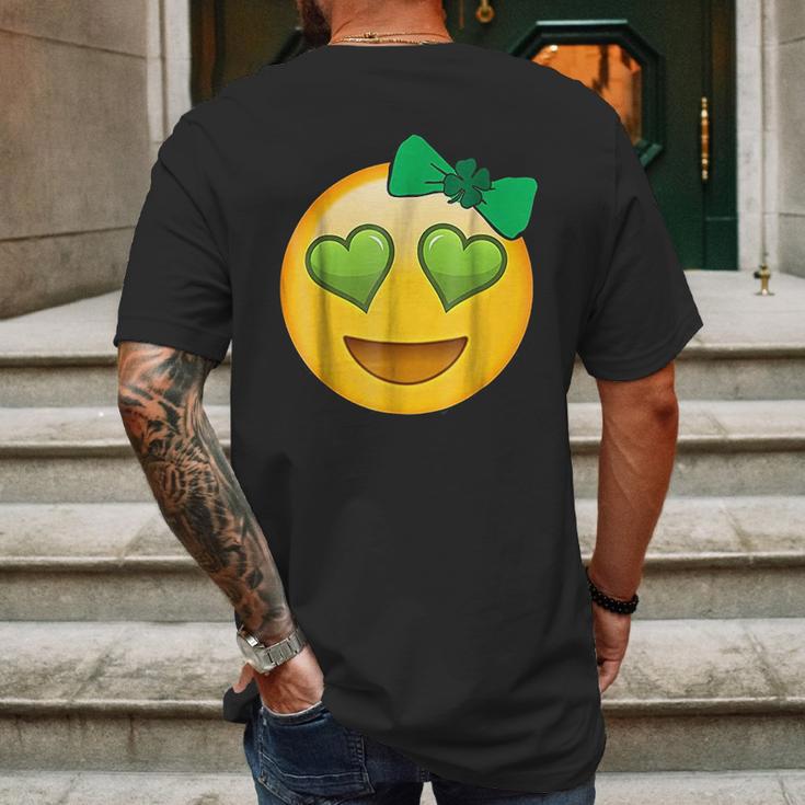 Emoji Saint Patricks Day Girls Green Heart Eyes Bow Mens Back Print T-shirt Gifts for Men