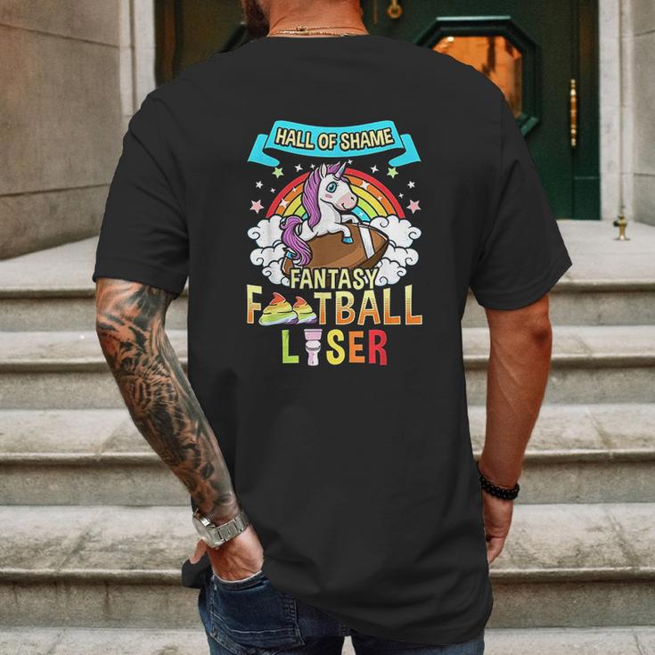 Fantasy Football Loser Last Place Funny Draft Party Unicorn Mens Back Print T-shirt Gifts for Men