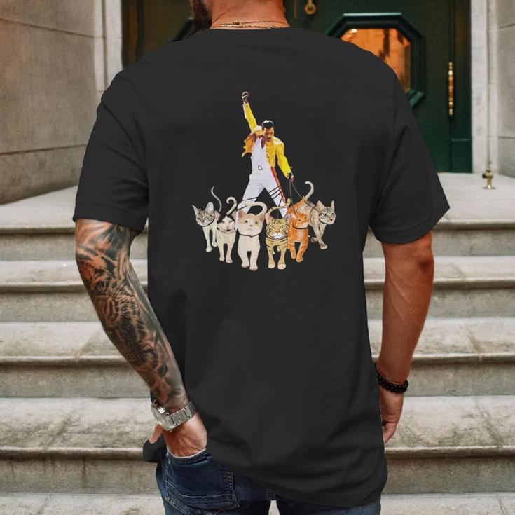 Freddie Mercury With Yellow Jacket And Cats Mens Back Print T-shirt Gifts for Men