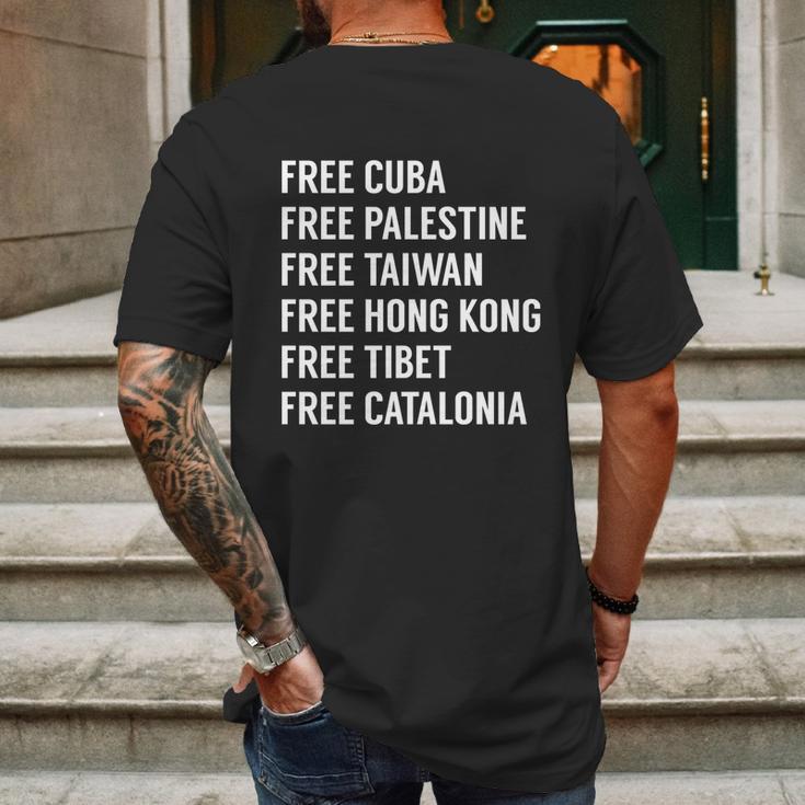 Free Cuba Palestine Taiwan Hong Kong Tibet Catalonia Gift Mens Back Print T-shirt Gifts for Men