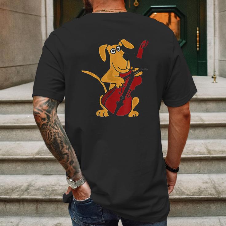 Funny Brown Dog Playing Cello Mens Back Print T-shirt Gifts for Men