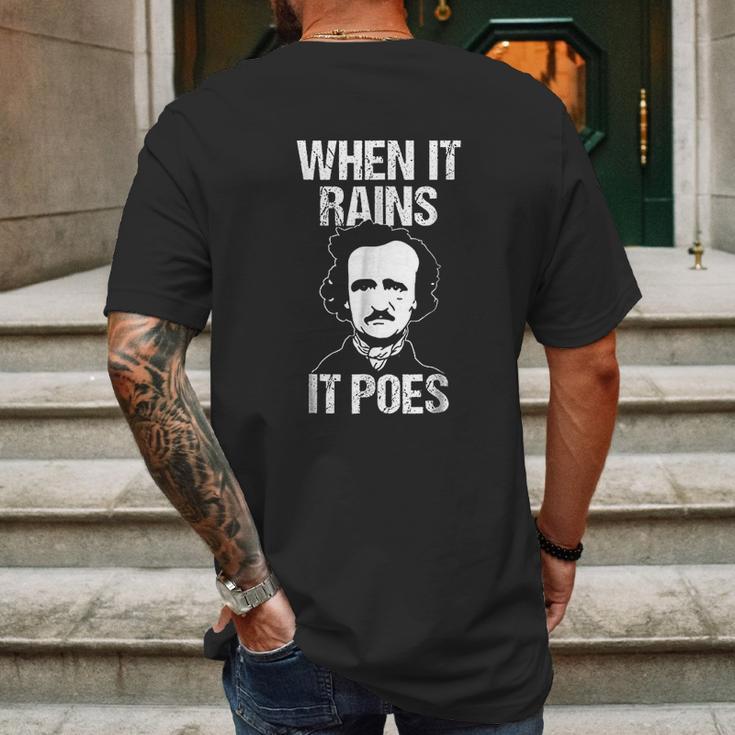 Funny Edgar Allan Poe Literary Goth When It Rains Mens Back Print T-shirt Gifts for Men