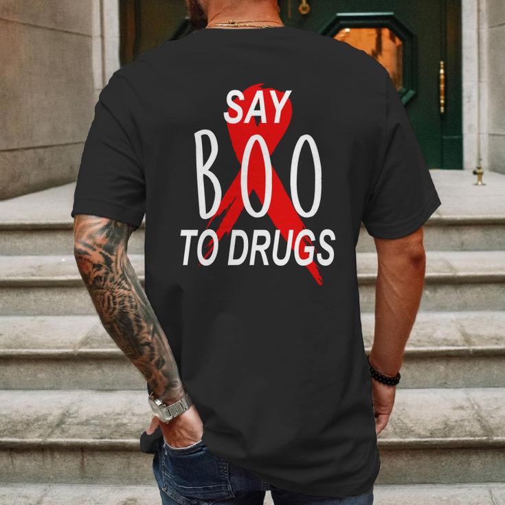 Funny Halloween Say Boo To Drugs Awareness Red Ribbon Mens Back Print T-shirt Gifts for Men