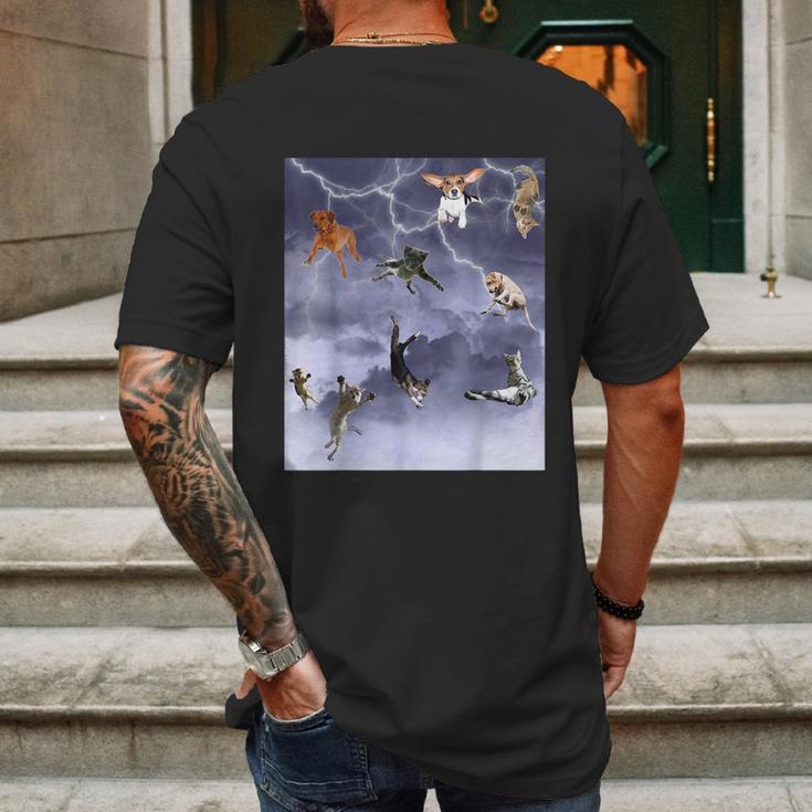 Funny Its Raining Cats And Dogs Mens Back Print T-shirt Gifts for Men