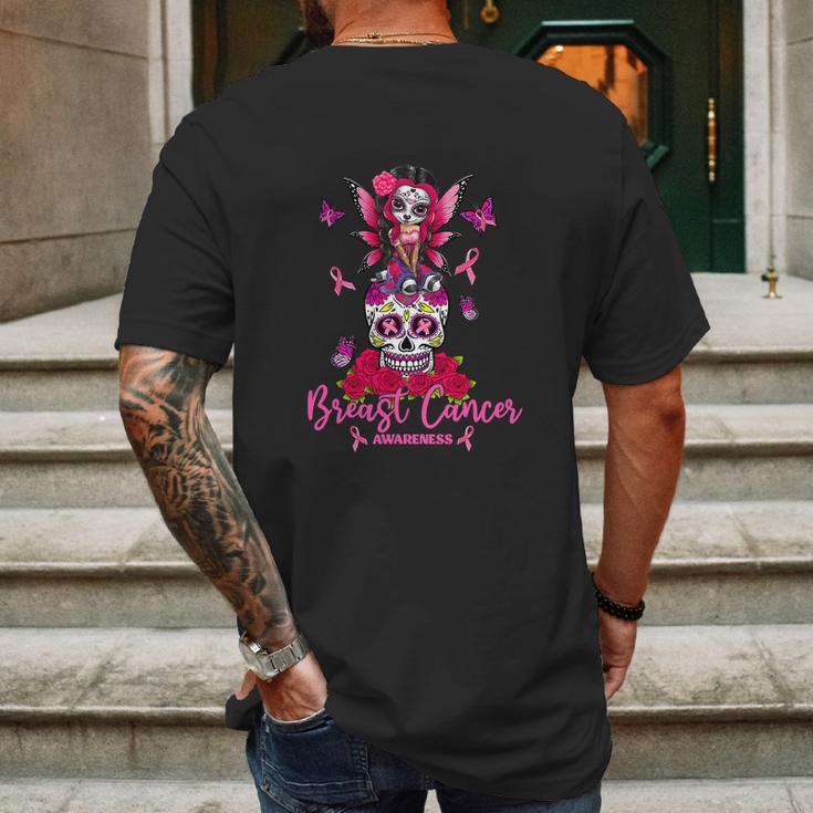 Funny Ribbon Like A Girl Sugar Skull Fight Breast Cancer Awareness Graphic Design Printed Casual Daily Basic Mens Back Print T-shirt Gifts for Men