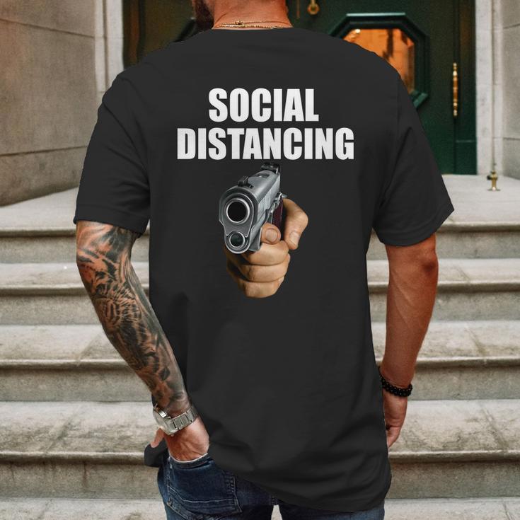 Funny Social Distancing Gun Mens Back Print T-shirt Gifts for Men